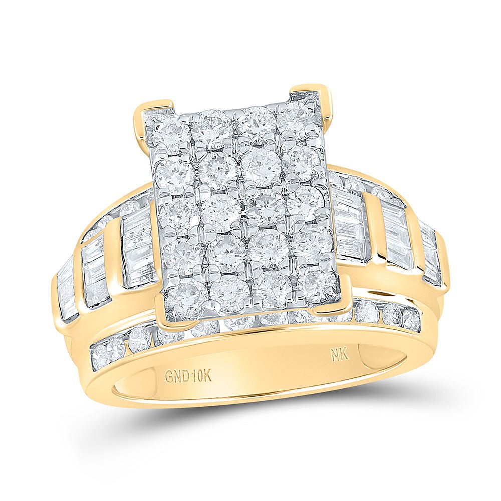 10K Yellow Gold Round Diamond Fashion Emerald Ring 2 Cttw - Splendid Jewellery