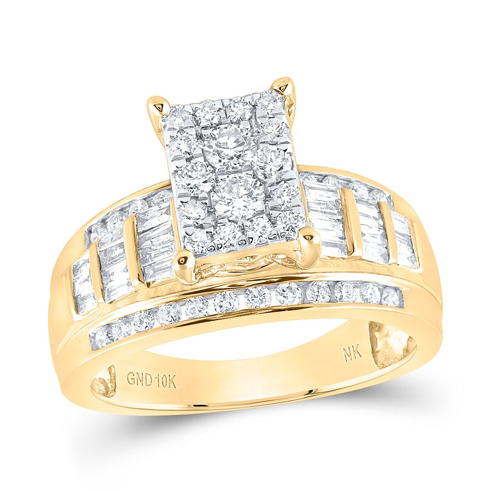 10K Yellow Gold Round Diamond Fashion Emerald Ring 7/8 Cttw - Splendid Jewellery