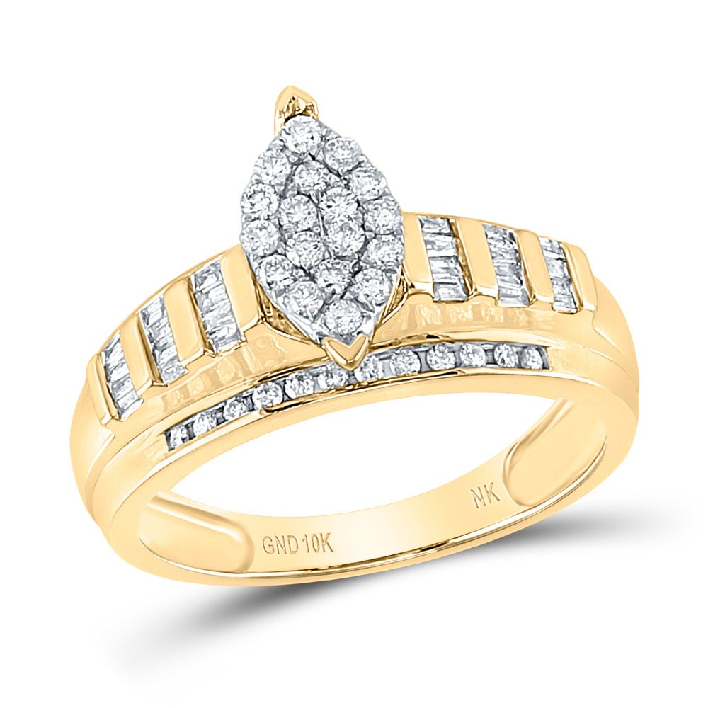 10K Yellow Gold Round Diamond Fashion Marquise Ring 1/2 Cttw - Splendid Jewellery