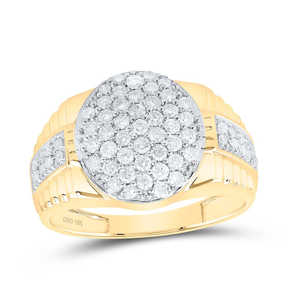 10K Yellow Gold Round Diamond Fashion Mens Ring 1 Cttw - Splendid Jewellery