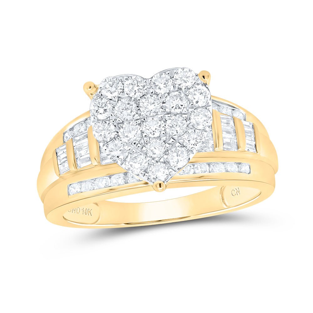 10K Yellow Gold Round Diamond Heart Ring 1 Cttw - Splendid Jewellery