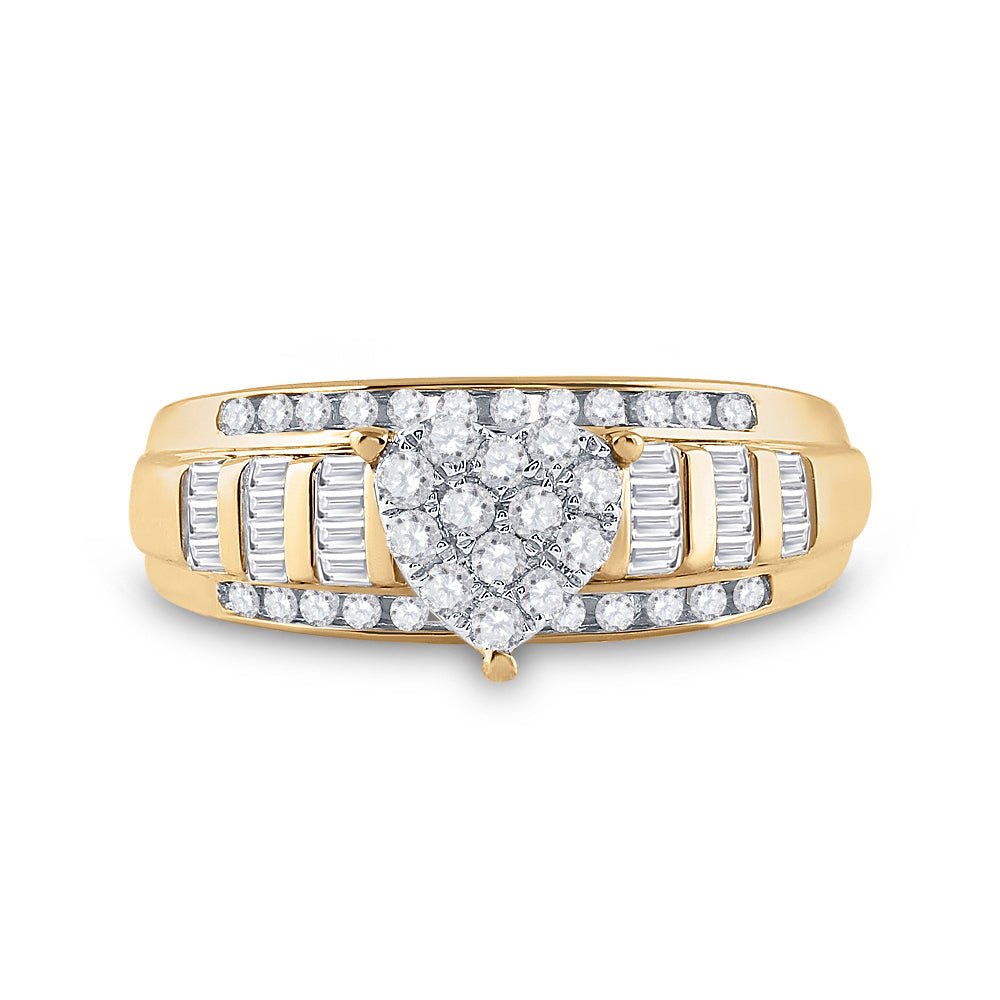 10K Yellow Gold Round Diamond Heart Ring 1/2 Cttw - Splendid Jewellery