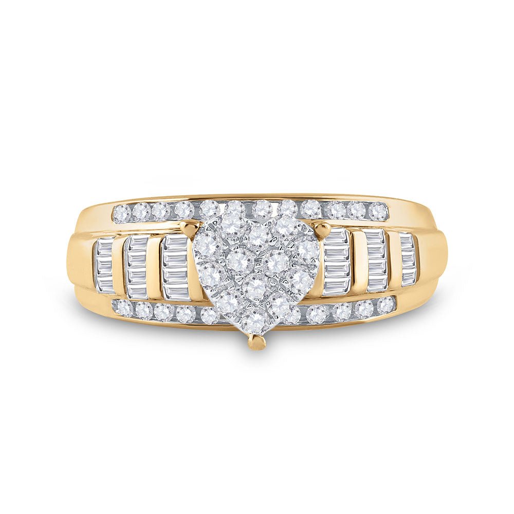 10K Yellow Gold Round Diamond Heart Ring 1/2 Cttw - Splendid Jewellery