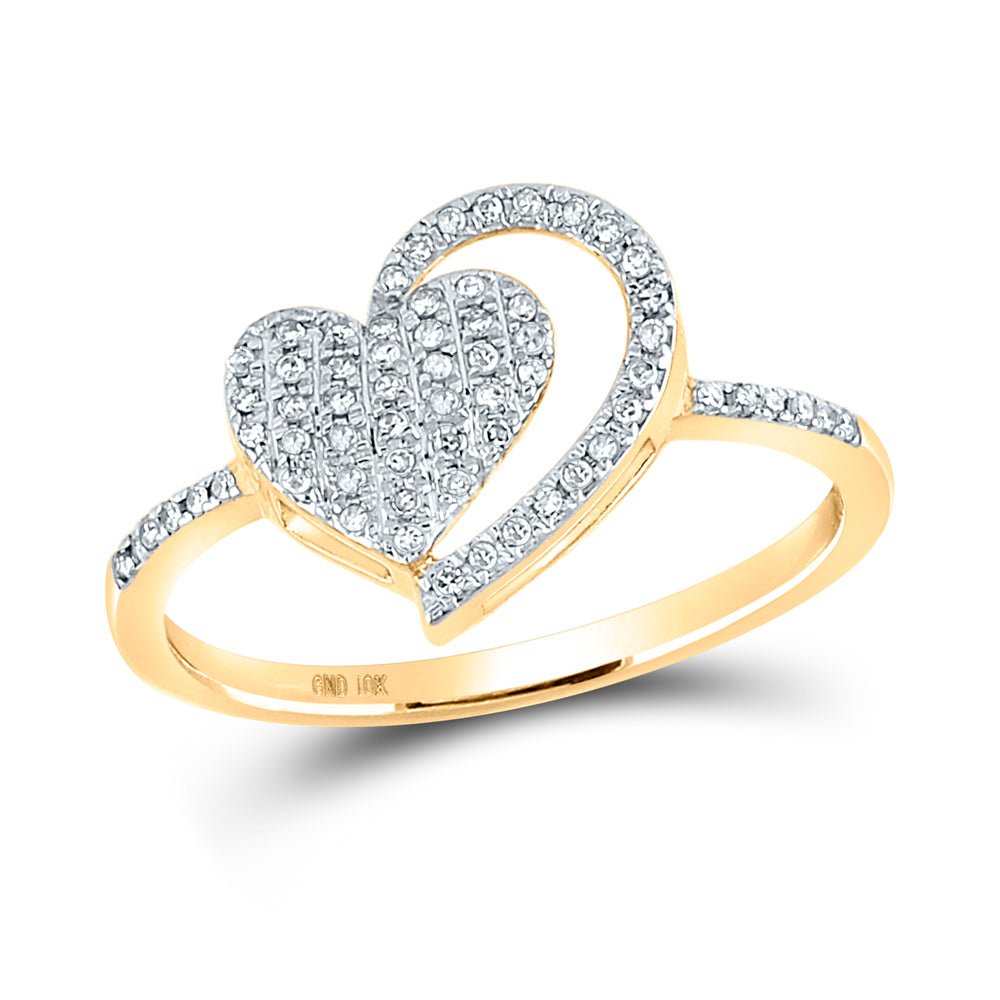 10K Yellow Gold Round Diamond Heart Ring 1/5 Cttw - Splendid Jewellery