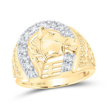Load image into Gallery viewer, 10K Yellow Gold Round Diamond Horseshoe Mens Ring 1/2 Cttw - Splendid Jewellery