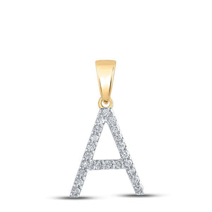 10k Yellow Gold Round Diamond Initial A Letter Pendant 1/5 Cttw - Splendid Jewellery