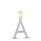 10k Yellow Gold Round Diamond Initial A Letter Pendant 1/5 Cttw - Splendid Jewellery