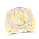 10K Yellow Gold Round Diamond Jesus Face Mens Ring 1/2 Cttw - Splendid Jewellery