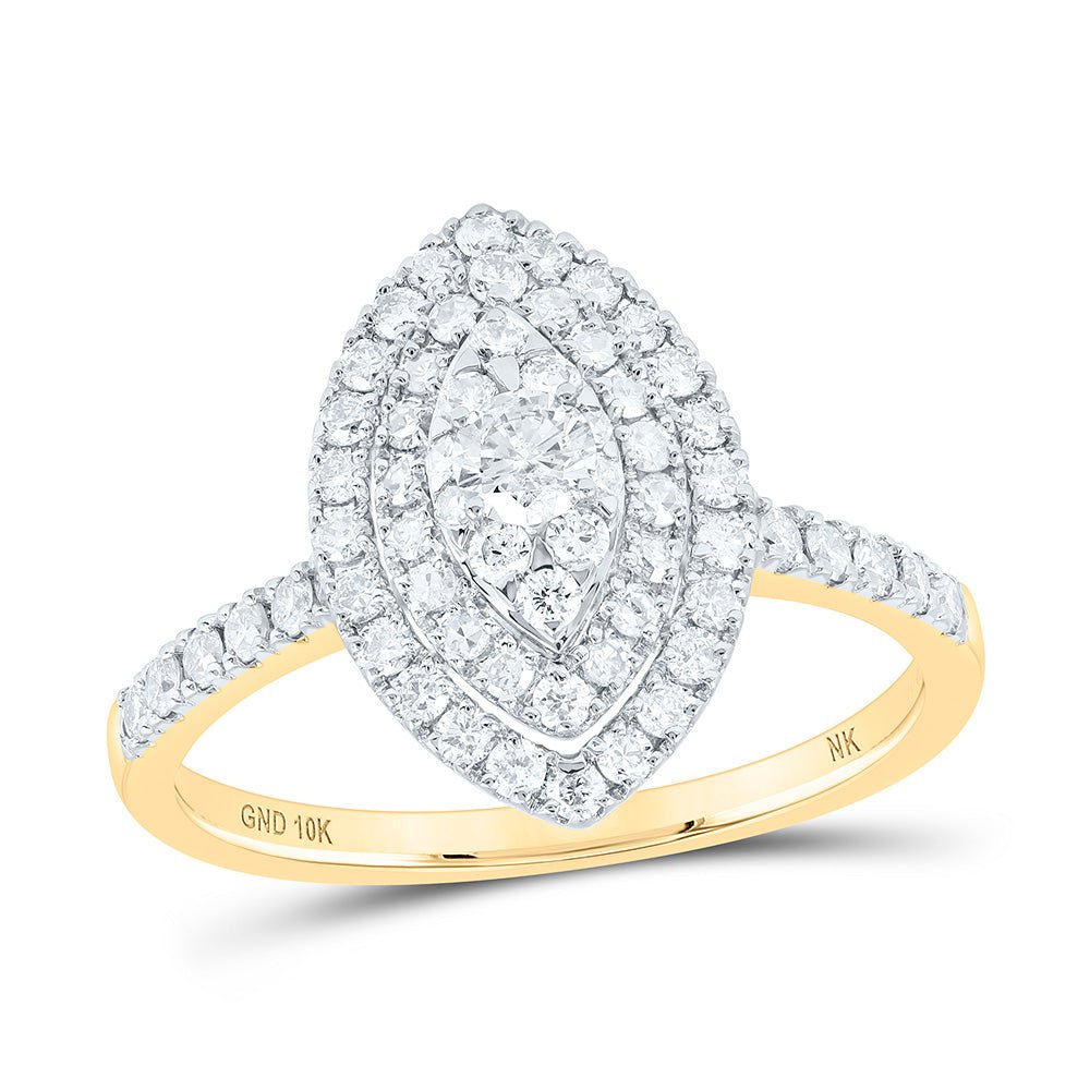 10K Yellow Gold Round Diamond Marquise Ring 3/4 Cttw - Splendid Jewellery