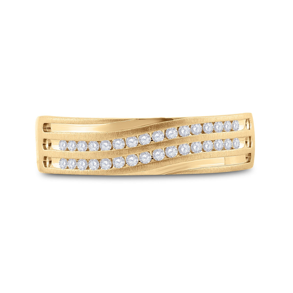 10K Yellow Gold Round Diamond Men's 2 Row Wedding Anniversary Band Ring 1/4 Cttw - Splendid Jewellery