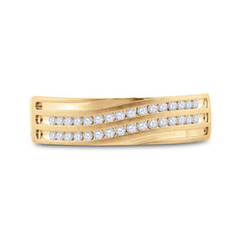 10K Yellow Gold Round Diamond Men's 2 Row Wedding Anniversary Band Ring 1/4 Cttw - Splendid Jewellery