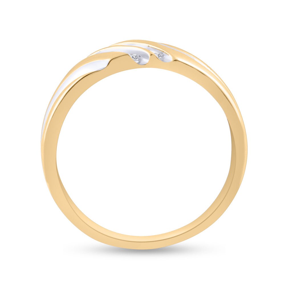 10K Yellow Gold Round Diamond Men's 2 Tone Wedding Anniversary Band Ring 1/8 Cttw - Splendid Jewellery