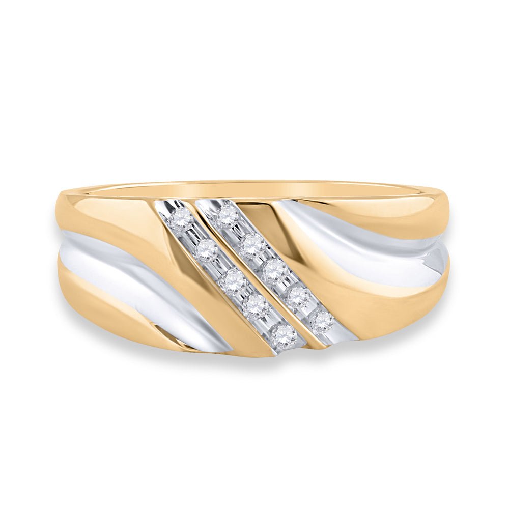 10K Yellow Gold Round Diamond Men's 2 Tone Wedding Anniversary Band Ring 1/8 Cttw - Splendid Jewellery