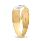 10K Yellow Gold Round Diamond Mens 3 - Stone Two - Tone Wedding Band Ring 1/10 Cttw - Splendid Jewellery