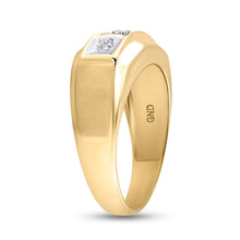 Load image into Gallery viewer, 10K Yellow Gold Round Diamond Mens 3 - Stone Two - Tone Wedding Band Ring 1/10 Cttw - Splendid Jewellery