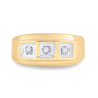 10K Yellow Gold Round Diamond Mens 3 - Stone Two - Tone Wedding Band Ring 1/10 Cttw - Splendid Jewellery