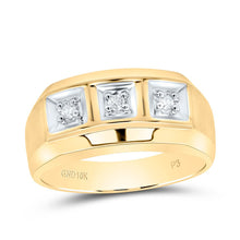 Load image into Gallery viewer, 10K Yellow Gold Round Diamond Mens 3 - Stone Two - Tone Wedding Band Ring 1/10 Cttw - Splendid Jewellery