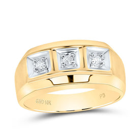 10K Yellow Gold Round Diamond Mens 3 - Stone Two - Tone Wedding Band Ring 1/10 Cttw - Splendid Jewellery