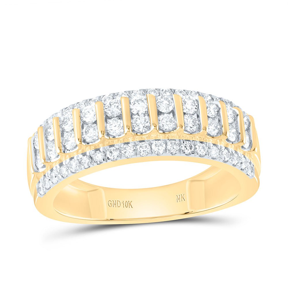 10K Yellow Gold Round Diamond Mens Band 1 Cttw - Splendid Jewellery