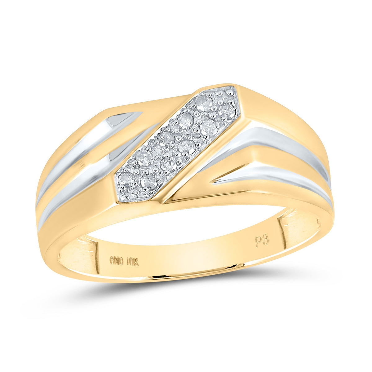 10K Yellow Gold Round Diamond Mens Band Ring 1/10 Cttw - Splendid Jewellery