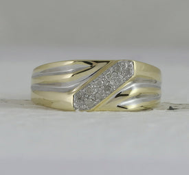 10K Yellow Gold Round Diamond Mens Band Ring 1/10 Cttw - Splendid Jewellery