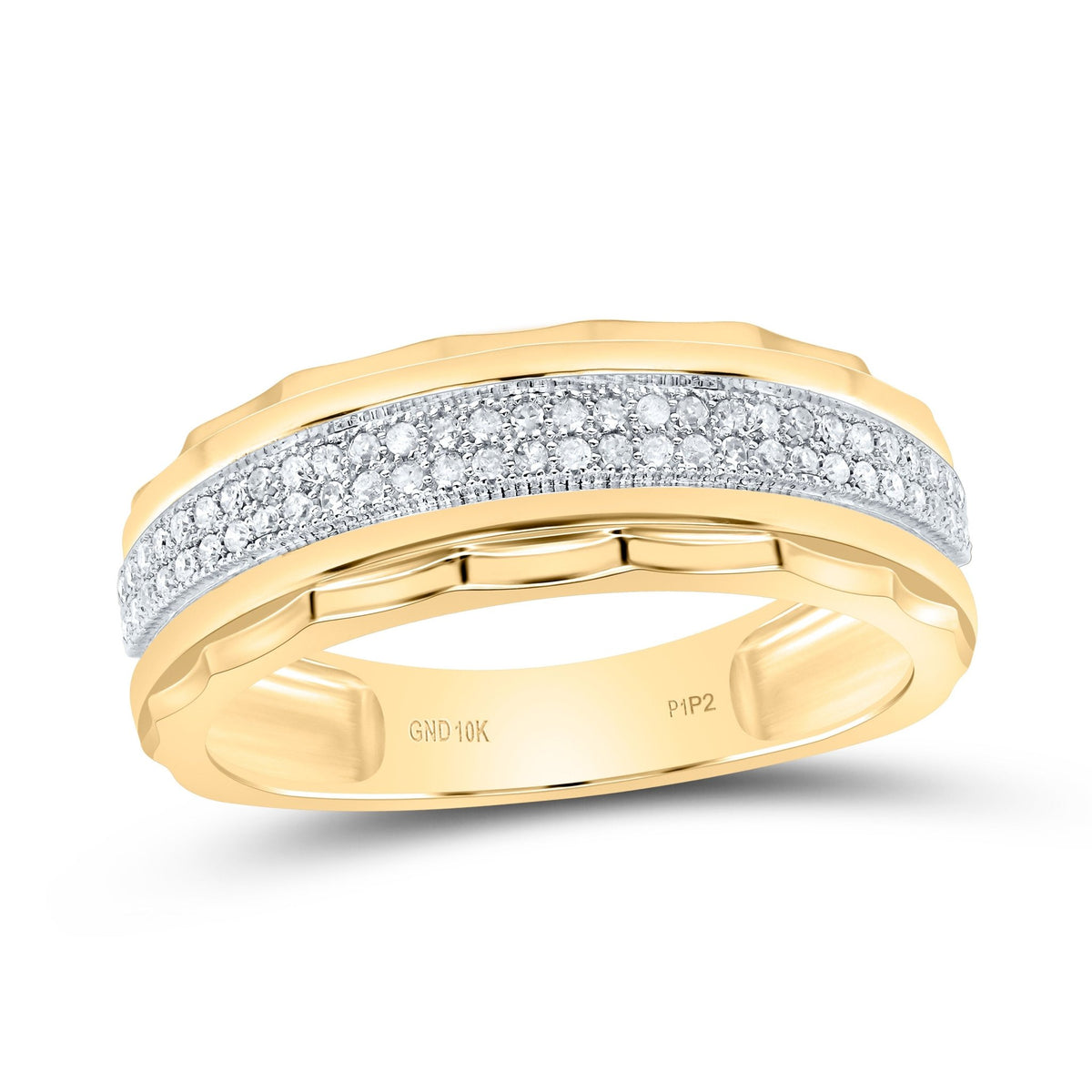 10K Yellow Gold Round Diamond Men's Band Ring 1/5 Cttw - Splendid Jewellery