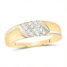 10K Yellow Gold Round Diamond Men's Channel Set Diagonal Triple Row Wedding Band - Splendid Jewellery
