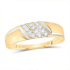 10K Yellow Gold Round Diamond Men's Channel Set Diagonal Triple Row Wedding Band - Splendid Jewellery