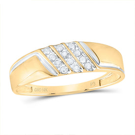 10K Yellow Gold Round Diamond Men's Channel Set Diagonal Triple Row Wedding Band - Splendid Jewellery