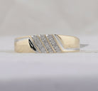 10K Yellow Gold Round Diamond Men's Channel Set Diagonal Triple Row Wedding Band - Splendid Jewellery