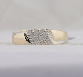 10K Yellow Gold Round Diamond Men's Channel Set Diagonal Triple Row Wedding Band - Splendid Jewellery