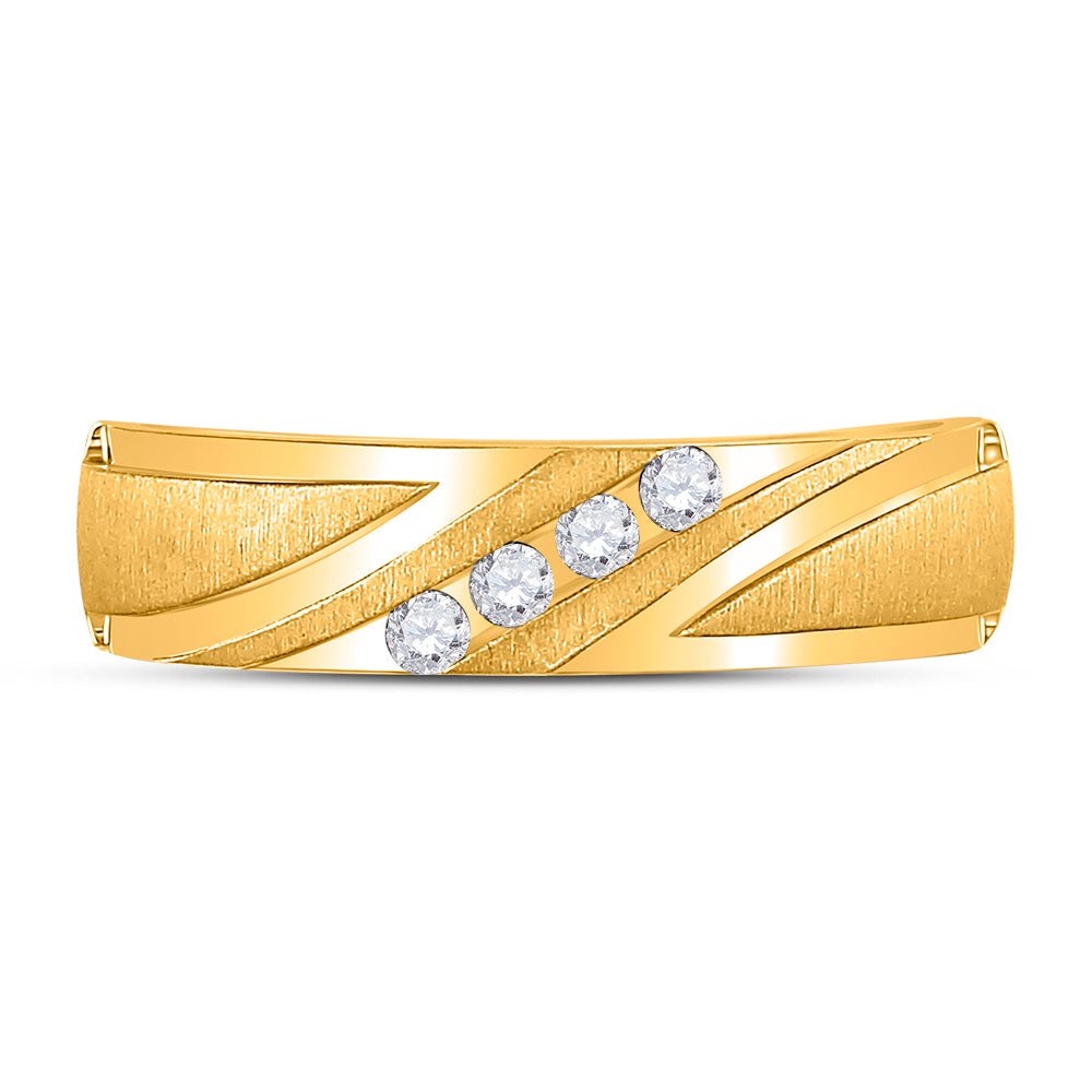 10K Yellow Gold Round Diamond Men's Channel Set Wedding Anniversary Band Ring 1/6 Cttw - Splendid Jewellery