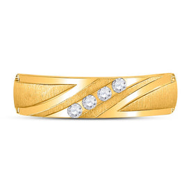 10K Yellow Gold Round Diamond Men's Channel Set Wedding Anniversary Band Ring 1/6 Cttw - Splendid Jewellery