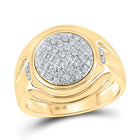 10K Yellow Gold Round Diamond Mens Circle Cluster Fashion Ring 1/3 Cttw - Splendid Jewellery