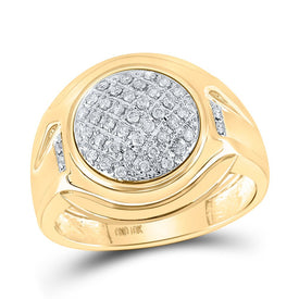 10K Yellow Gold Round Diamond Mens Circle Cluster Fashion Ring 1/3 Cttw - Splendid Jewellery