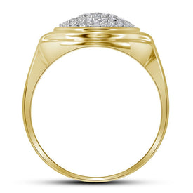 10K Yellow Gold Round Diamond Mens Circle Cluster Fashion Ring 1/3 Cttw - Splendid Jewellery