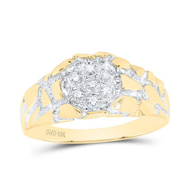 10K Yellow Gold Round Diamond Mens Cluster Nugget Band Ring 1/20 Cttw - Splendid Jewellery