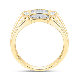 10K Yellow Gold Round Diamond Mens Cluster Ring 1/4 Cttw - Splendid Jewellery