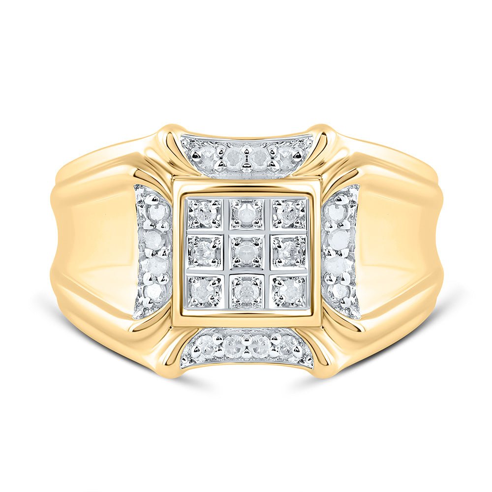 10K Yellow Gold Round Diamond Mens Cluster Ring 1/4 Cttw - Splendid Jewellery