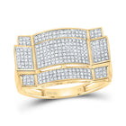 10K Yellow Gold Round Diamond Mens Contoured Rectangle Cluster Ring 1/2 Cttw - Splendid Jewellery