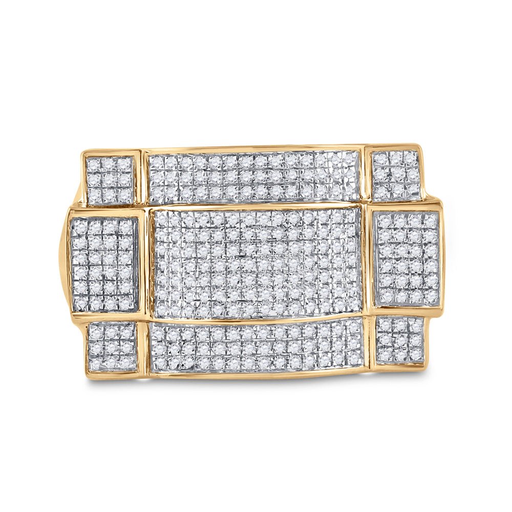 10K Yellow Gold Round Diamond Mens Contoured Rectangle Cluster Ring 1/2 Cttw - Splendid Jewellery