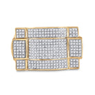 10K Yellow Gold Round Diamond Mens Contoured Rectangle Cluster Ring 1/2 Cttw - Splendid Jewellery