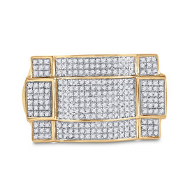 10K Yellow Gold Round Diamond Mens Contoured Rectangle Cluster Ring 1/2 Cttw - Splendid Jewellery