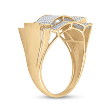Load image into Gallery viewer, 10K Yellow Gold Round Diamond Mens Contoured Rectangle Cluster Ring 1/2 Cttw - Splendid Jewellery