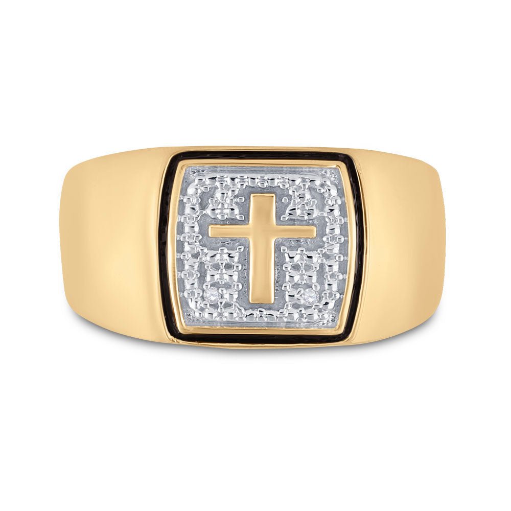 10K Yellow Gold Round Diamond Mens Cross Band Ring . 0.02 Cttw - Splendid Jewellery