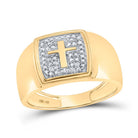10K Yellow Gold Round Diamond Mens Cross Band Ring . 0.02 Cttw - Splendid Jewellery