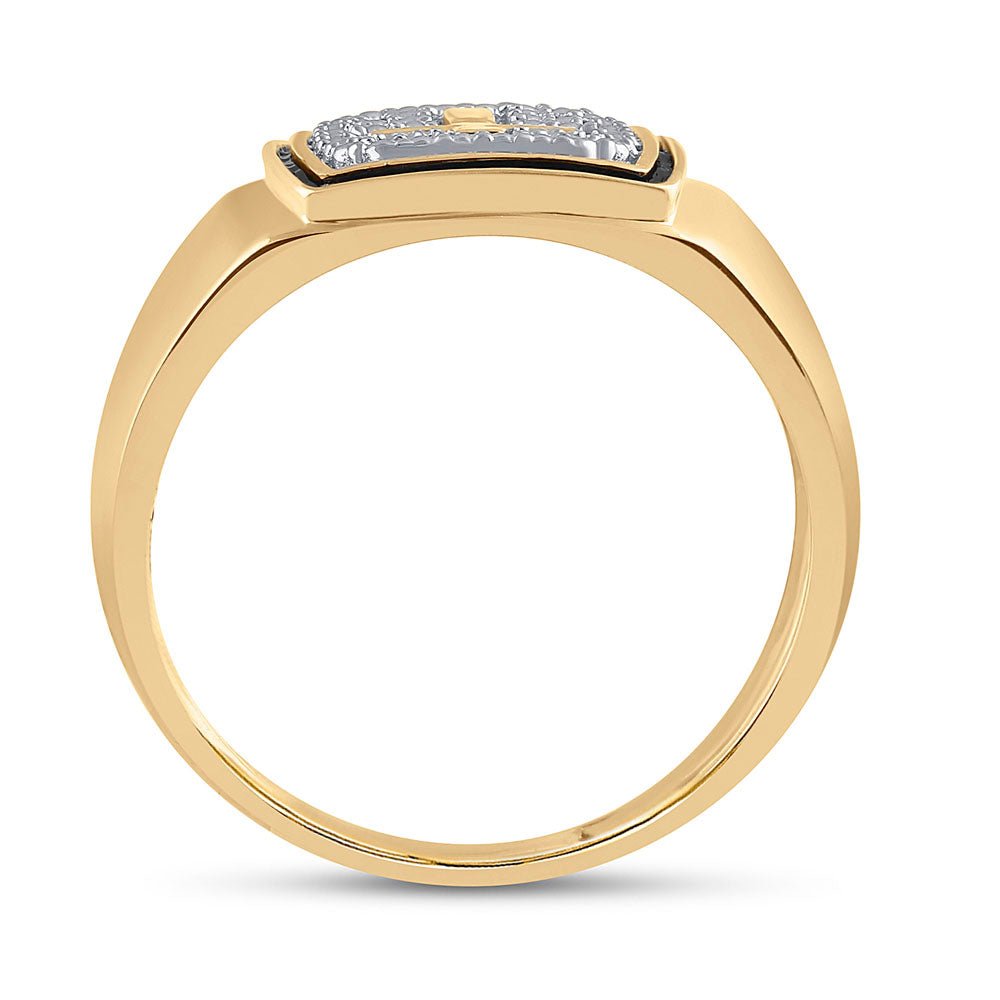 10K Yellow Gold Round Diamond Mens Cross Band Ring . 0.02 Cttw - Splendid Jewellery