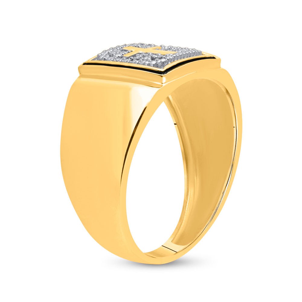 10K Yellow Gold Round Diamond Mens Cross Band Ring . 0.02 Cttw - Splendid Jewellery