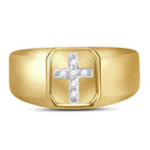 10K Yellow Gold Round Diamond Mens Cross Band Ring 1/20 Cttw - Splendid Jewellery