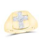10K Yellow Gold Round Diamond Mens Cross Ring 1/2 Cttw - Splendid Jewellery